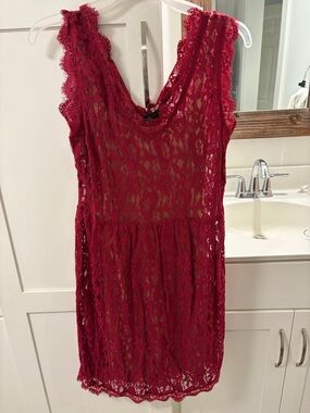 Soieblu Deep Red Lace Mini Dress
